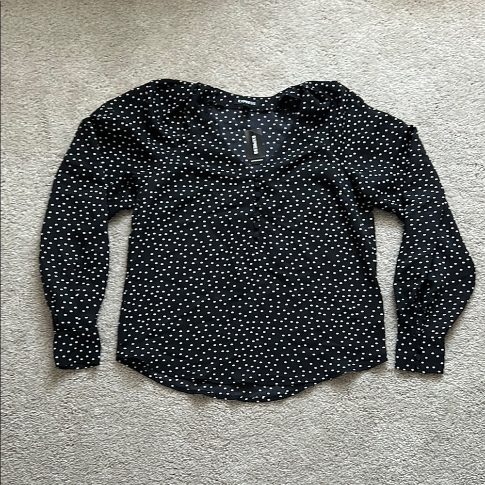 BRAND NEW Express Black Polka Dot Long Sleeve Blouse